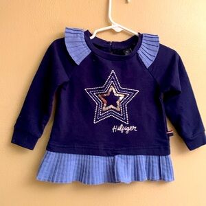 Tommy Hilfiger kids Blue Sweater with Star Motif and Ruffle Details